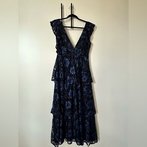 Lulus Molinetto Navy Blue Lace Ruffled Tiered Maxi Dress *customized* open back